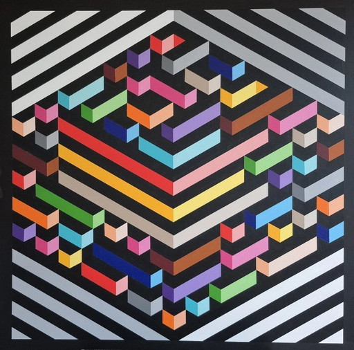 "Entwicklung" - abstraktes modernes Kunstwerk von Franklin van Dam - Acryl auf MDF
