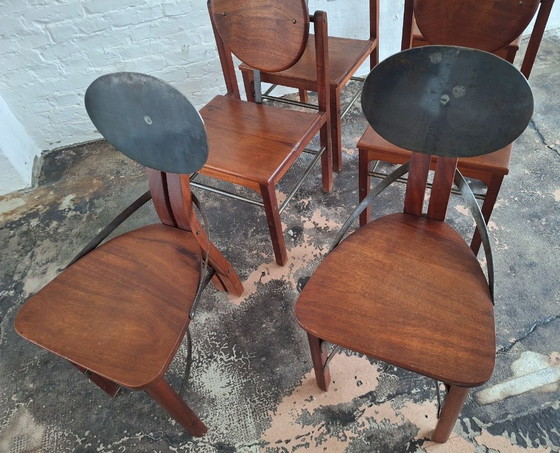 Image 1 of Set di 6 sedie da pranzo brutaliste in teak e acciaio di metà secolo, anni '60