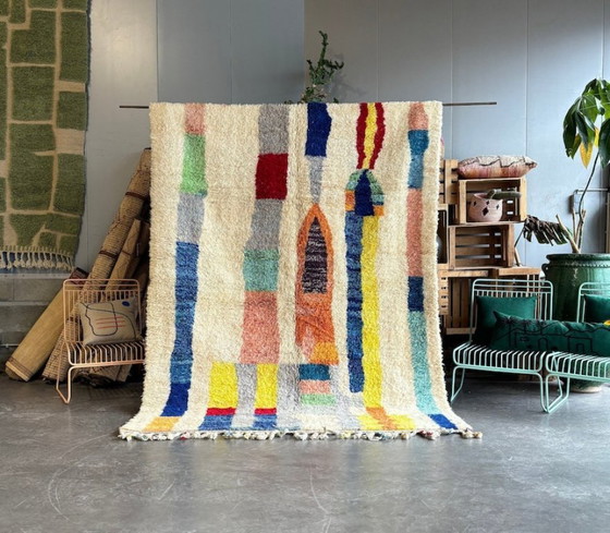 Image 1 of Ecru Berber carpet with colored patterns 250cmx150cm