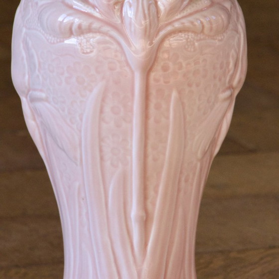 Image 1 of Grande vaso antico Art Nouveau in terracotta rosa, firmato Salins-les-Bains