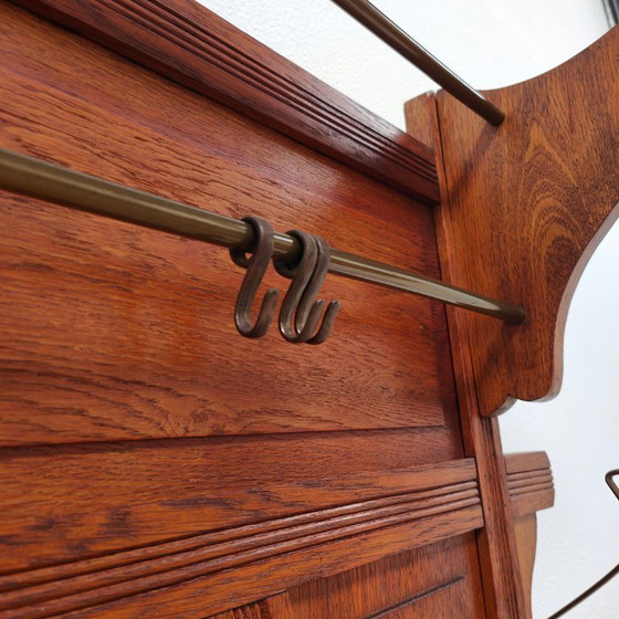 Image 1 of Porte-manteau ancien, porte-manteau sur pied avec miroir, mobilier d'entrée