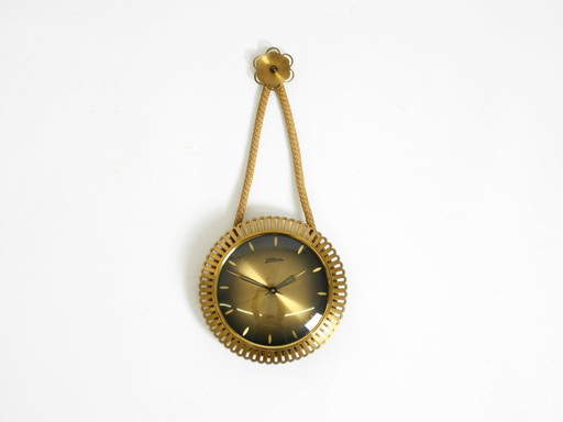 Piccolo orologio da parete meccanico originale di metà secolo, stile Atlanta, con movimento a 10 giorni.