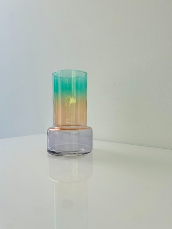 Image 1 of Modern glass designer vase with iridescent color gradient