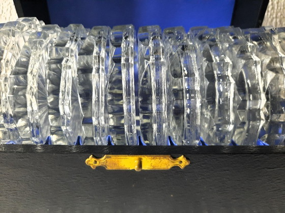 Image 1 of (W028) Rare Complete Set: 12 Vintage Crystal Coasters with Original Luxury Box