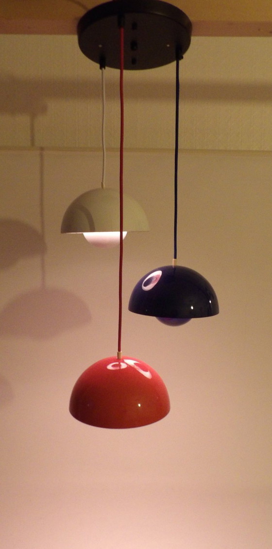 Image 1 of 3 x frühe Louis Poulsen Verner Panton VP1 Blumentopflampen, Dreiergruppe