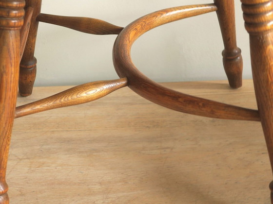 Mid-Century Lyre Back Windsor Elbow Armchair in Solid Oak, 1960s – Dining chairs, Wood (photo 5 of 12)