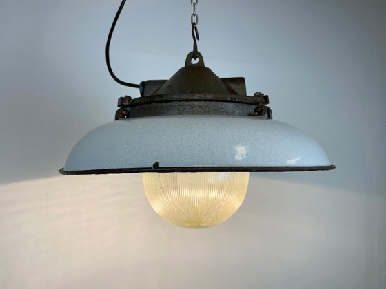 Image 1 of Industrial Grey Enamel Factory Pendant Lamp in Cast Iron from Zaos, 1960s
