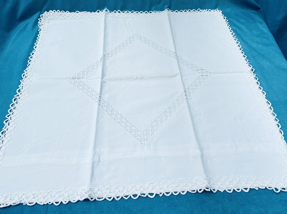 Image 1 of Vintage white pillowcases with lace & monogram**