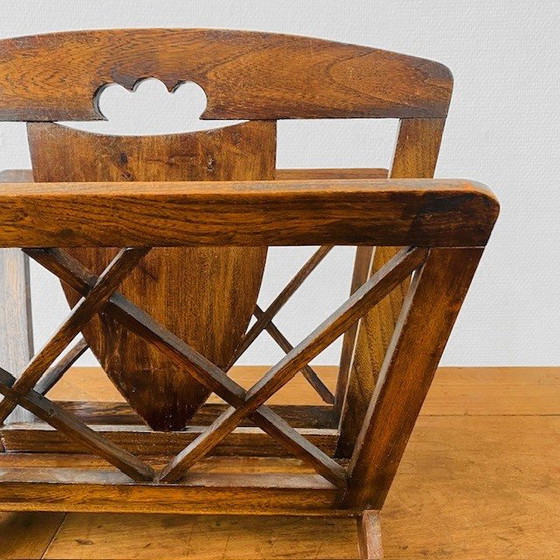 Image 1 of Vintage French magazine rack solid oak magazine rack 1950's