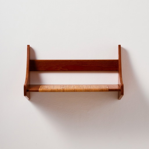 MK11159 Teak wall shelf with cane details