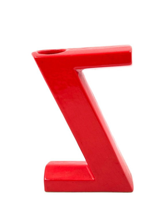 Image 1 of Jarrón de cerámica solifleur en forma de letra Z roja de la era espacial, Marcel Radureau Francia ca. 1970