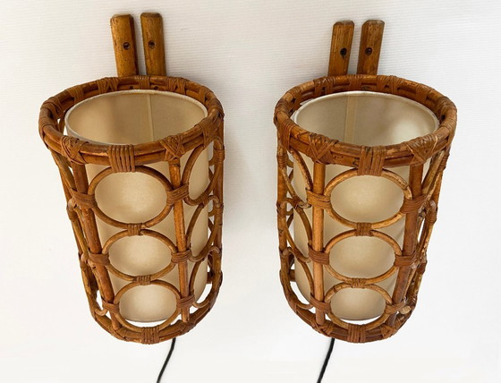 Mid-Century Rotan Wandlampen — Louis Sognot Stijl – Rattan (photo 8 of 22)