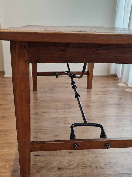 Antique Spanish Trestle Dining Table - Solid Wood & Wrought Iron (200x89 cm) (photo 6 of 9)