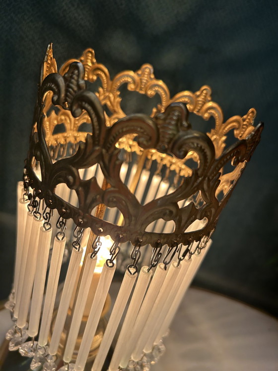 Image 1 of Set Of 2 Vintage Opaline Rod Table Lamps Italian