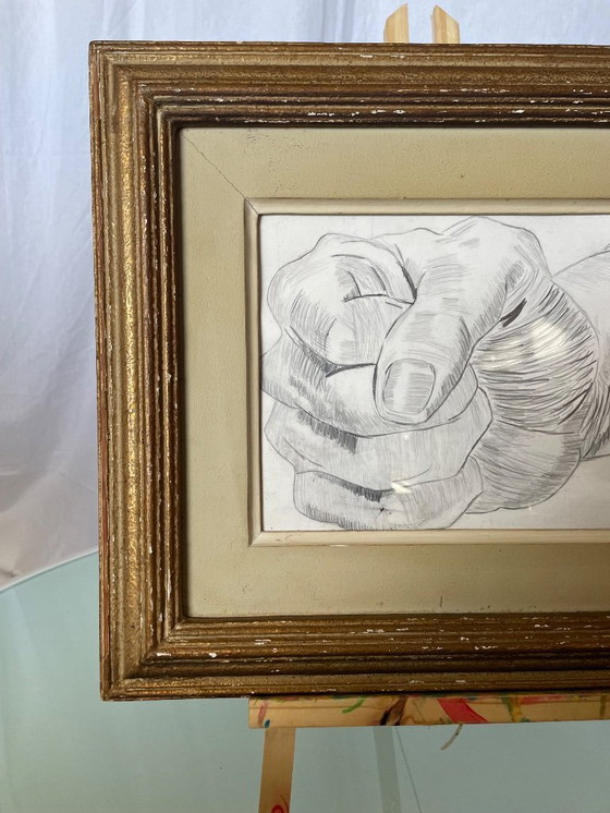 Image 1 of Studio della mano - Illustrazione originale - Cornice dorata d'epoca