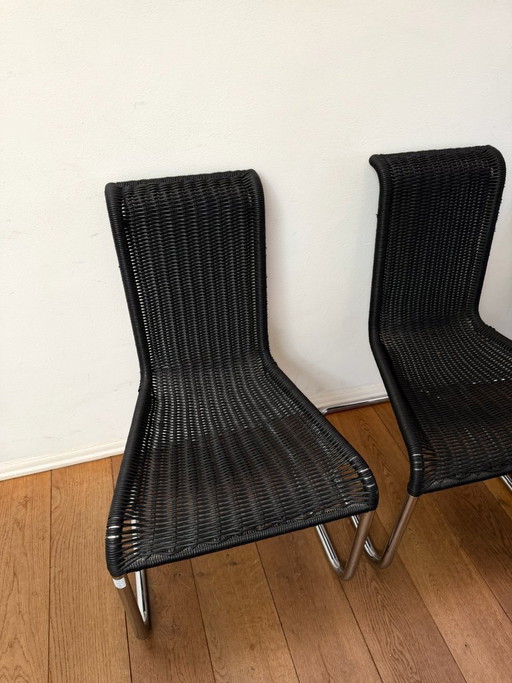 Juego de 6 sillas voladizas Tecta B20 / B25 – Mimbre negro