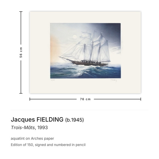 Jacques Fielding Aquatinte Signée Trois-Mâts 1993 – Lithographies et sérigraphies, Paper (photo 3 of 5)