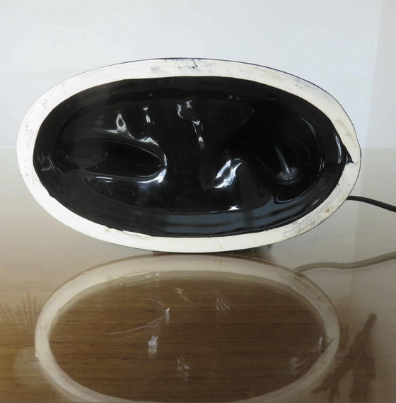 Image 1 of Large Black Ceramic and White Opaline Ball Lamp "Homme Au Lampadaire