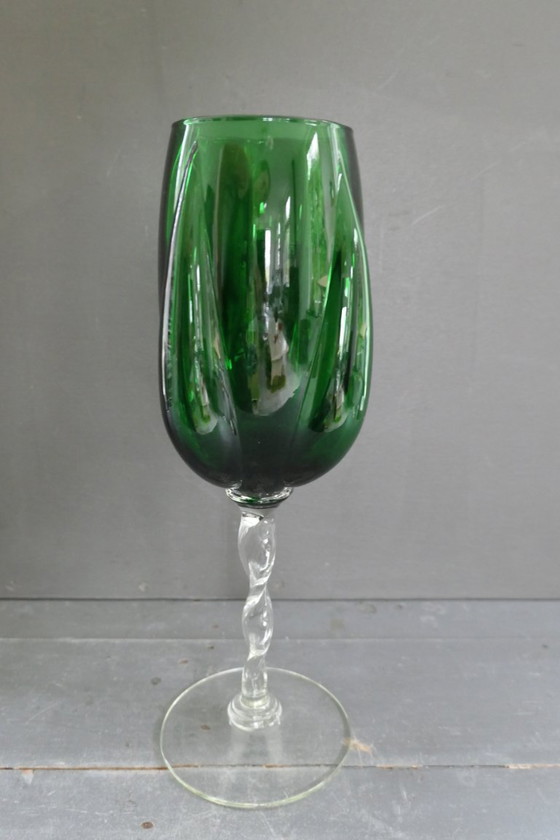 Vintage Empoli Optically Blown Glass Tulip Vase Green (photo 3 of 6)