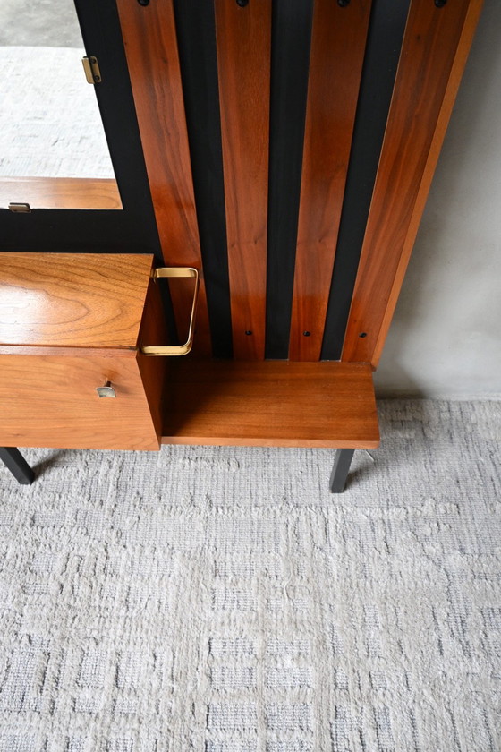 Stilvolle 50er Jahre Garderobe-Kleiderständer, Aufbewahrungsschrank, Holz, Glas, Braun (Foto 6 von 10)