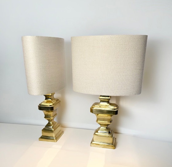Image 1 of Set of 2 brass 1950s Italian table lamps