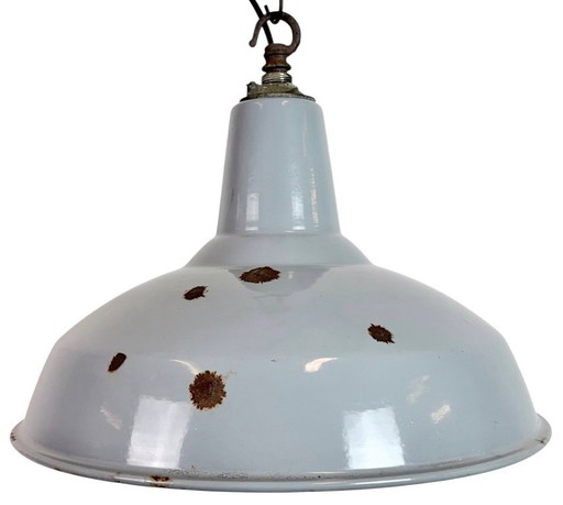 Industrial British Grey Enamel Factory Pendant Lamp, 1960s