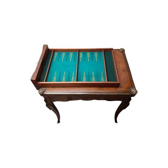 Image 1 of Table de jeu française de style Louis XV avec marqueterie, années 1960