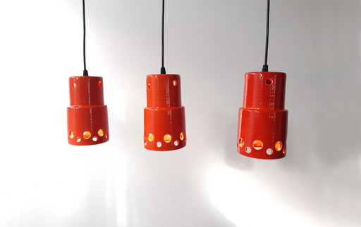 1 van 3 keramieken aardewerken vintage hanglampen, West Germany fat lava stijl, keramische retro hanglampen