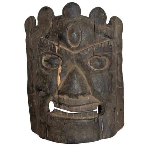 Antique Wooden Himalayan Mahakala Temple Mask Wall Decor – 32 cm