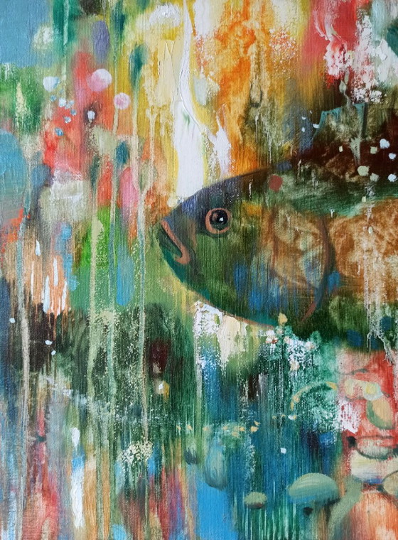 Original Oil Painting Abstract Underwater World Fishes – Paintings & Drawings, Canvas (photo 8 of 11)