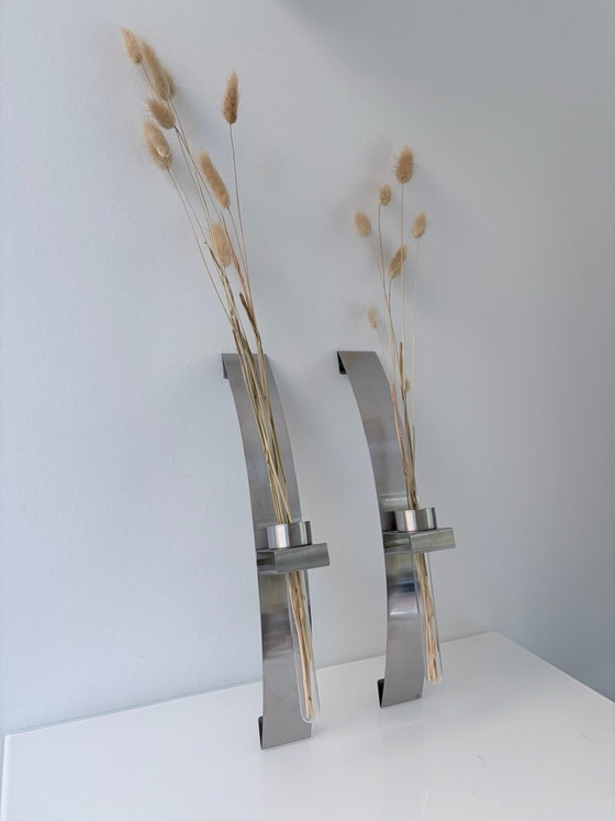 Set di 2 candelieri da parete / vasi da parete in acciaio inossidabile design – Decorazioni murali, rvs (photo 11 of 15)