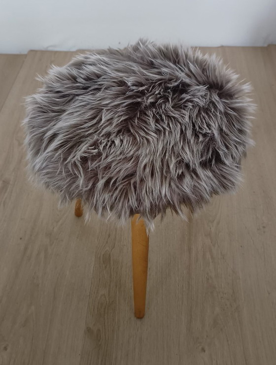 Tabouret Shaggy Années Cinquante – Textile, Bois (photo 5 of 7)