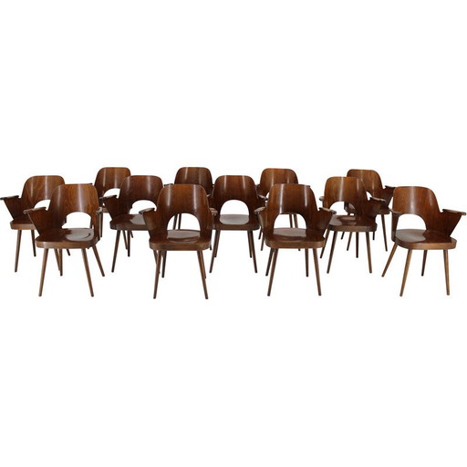 Vintage chairs in stained beech wood and plywood by Oswald Haerdtl for Ton, Czechoslovakia 1960