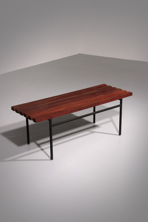 Mid-Century Meranti Holzbank 1960 Italien