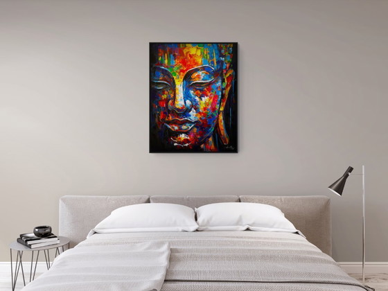 Image 1 of Unique hand-painted Buddha painting “Awakening” – Seksak Jaichumchen – 80×100 cm
