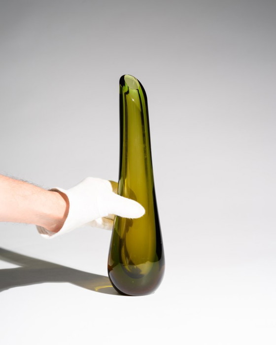 Image 1 of WMF Glass Vase Trio by Erich Jachmann – Sculptural Gradient Forms in Green & Amber, Germany, 1950s