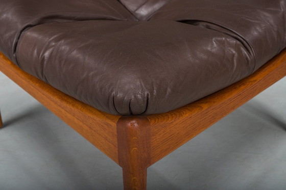 Image 1 of  Mid-Century Modern Danish Oak and Leather Lounge Chairs with Ottoman by Kristian Vedel for Søren Wiladsen, 1960s, Set of 3