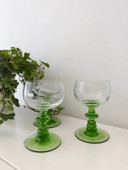 Set of 3 vintage wine glasses on green foot