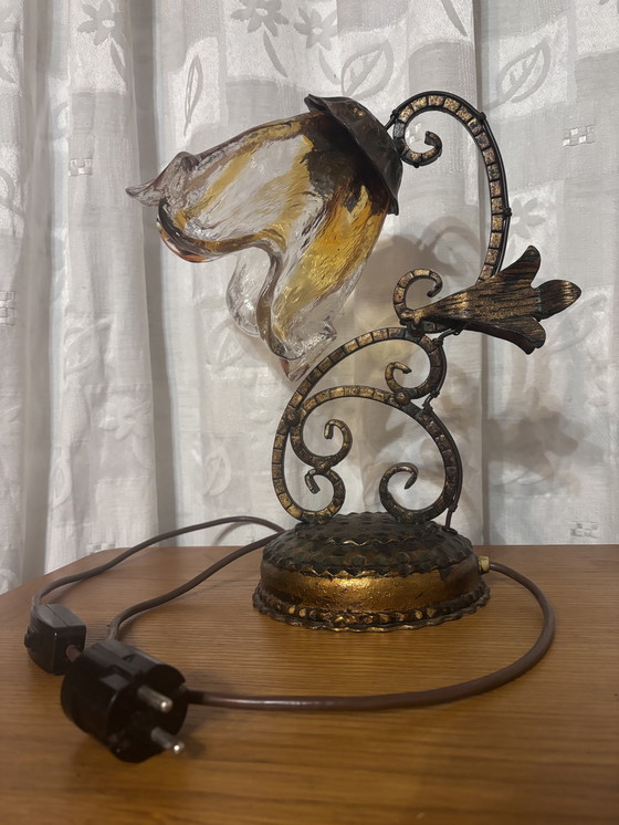 Image 1 of Amber Murano table lamp Glass Flower Design