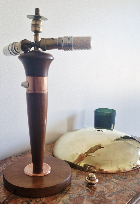 Image 1 of Art Deco verstelbare lamp - Messing en hout