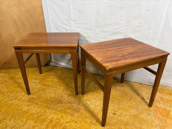 Image 1 of Mid Century Retro Vintage Teak Pair of Side Tables / Lamp Tables / Bedside Tables (Circa 1960–1970)  A fantastic and increasingl