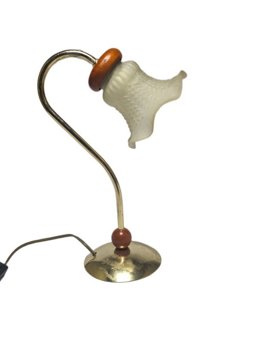 Art Deco Bedside Lamp, Poland, 1980s – tafellampen, Glass, Wood