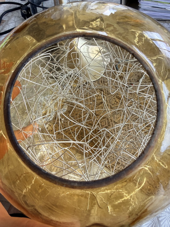 Vintage 1970s Space Age Amber Bubble Glass Table Lamp – Metal (photo 8 of 8)
