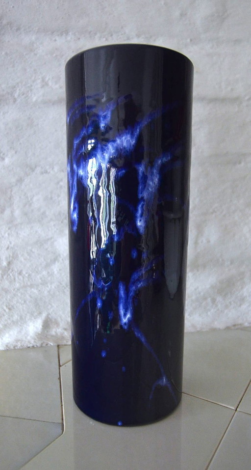 Marei Majolika Rheinbach Vaso Cilindrico blu Mid Century