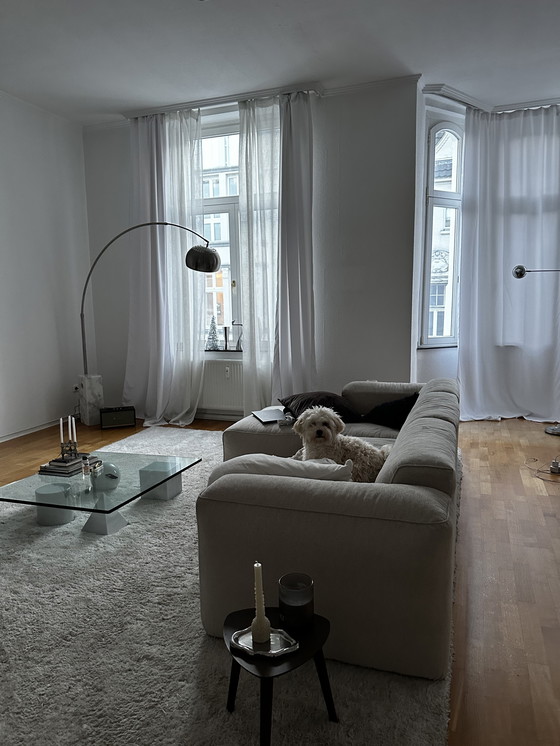 Image 1 of Thick glass top with marble figure feet