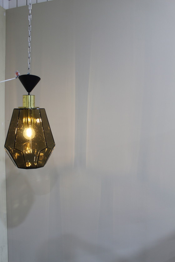 Image 1 of Vintage Rookglas Hanglamp, Plafondlamp Glashütte Limburg