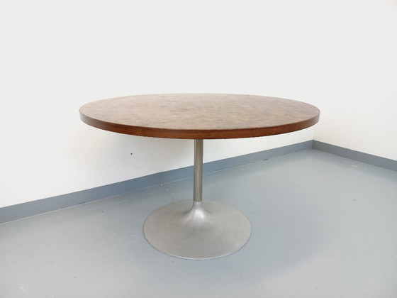 Image 1 of Vintage Round Tulip Dining Table by Dieter Wackerlin in Knoll Style from the 60s-70s in Wood Mosaic and Cast Aluminum