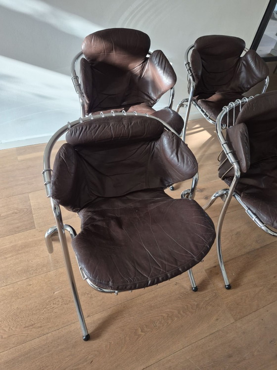4 x Gastone Rinaldi Modell Lynn, rima, Sessel, Leder, Chrom, Braun (Foto 3 von 7)