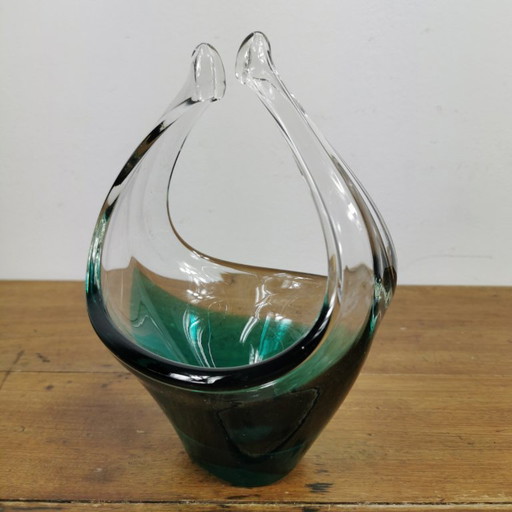 Vintage-Glasschale, Glaskorb. Italienisches Glas 016