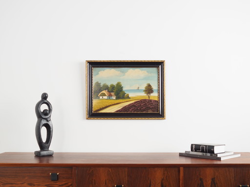 Tableau "La cabane au bord de la mer", design scandinave, années 1970